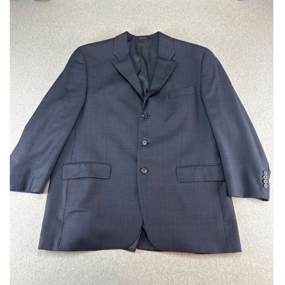 Chaps Ralph Lauren Blazer‎ Men's Navy Blue Plaid 3 Button Flap Pocket Sport Coat